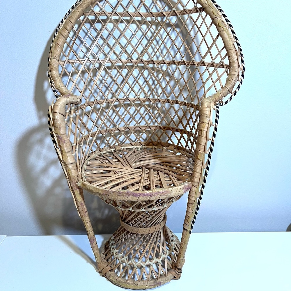 Vintage 16”Woven Rattan Peacock Accent Chair Planter